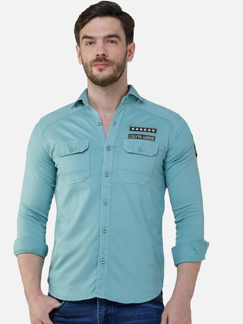 

COLVYNHARRIS JEANS Men Sea Green Slim Fit Solid Casual Shirt