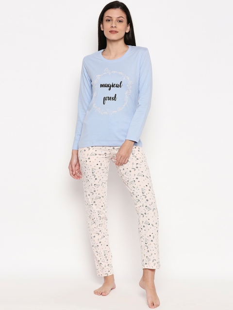

XIN Women Blue & Pink Printed Night Suit
