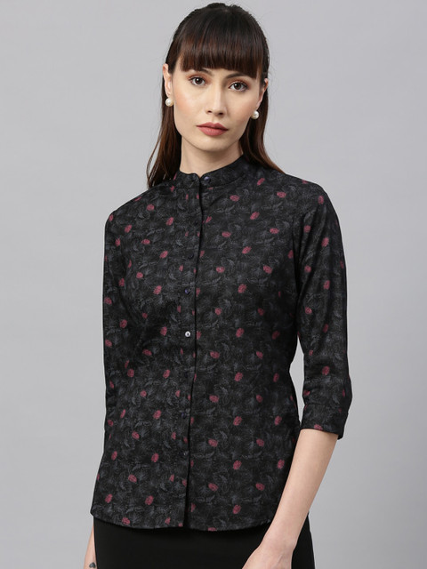 

Park Avenue Woman Black Regular Fit Printed Casual Shirt