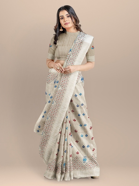 

BharatSthali Beige Woven Design Taant Saree