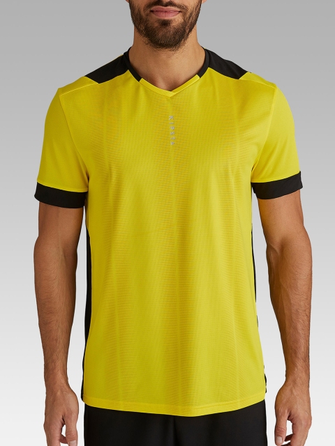 

Kipsta By Decathlon Men Yellow & Black Colourblocked Football Jersey F500