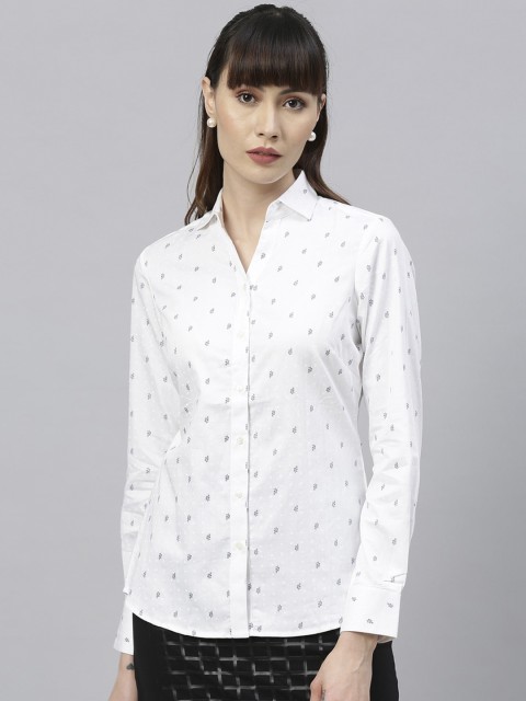 

Park Avenue Woman White Regular Fit Printed Formal Shirt