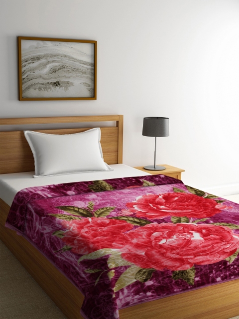 

NEUDIS Unisex Purple & Pink Floral Printed 500 GSM Mild Winter Single Bed Blanket