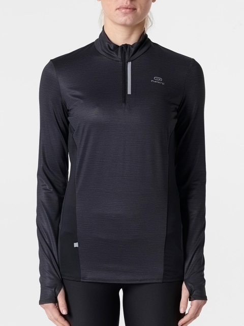 

Kalenji By Decathlon Women Black Solid High Neck T-shirt