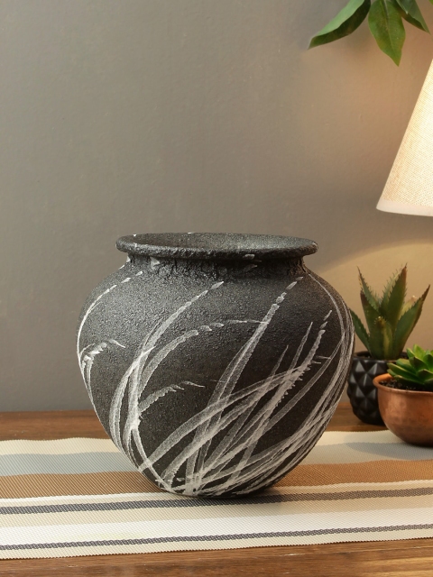 TAYHAA Charcoal Grey & White Hand Painted Flower Vase