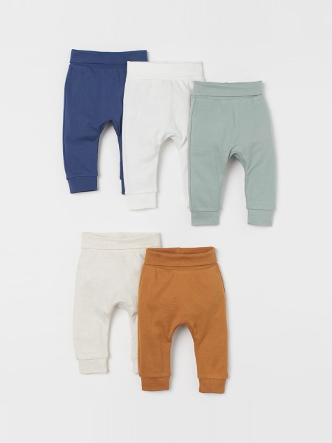 

H&M Unisex Kids Multicoloured Solid 5-Pack Cotton Trousers, Multi