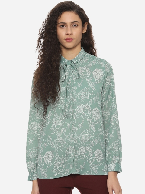 

Van Heusen Woman Women Green & Off-White Regular Fit Printed Casual Shirt