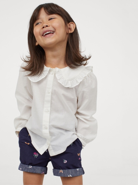 

H&M Girls Navy Blue & Yellow Printed Cotton Shorts