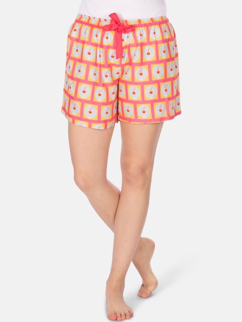 

Smugglerz Women Pink & White Printed Lounge Shorts
