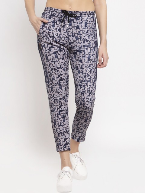 

KLOTTHE Women Blue & Grey Abstract Printed Slim-Fit Track Pants