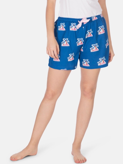 

Smugglerz Women Blue & Pink Printed Lounge Shorts