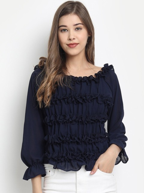 

Clothzy Women Navy Blue Solid Top