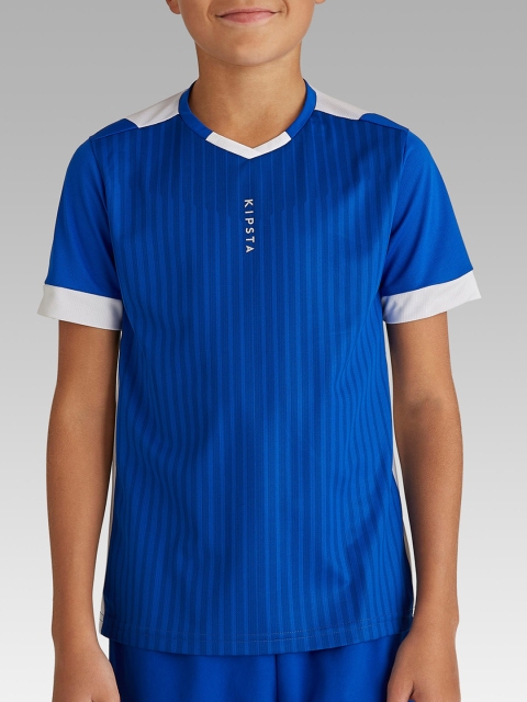 

Kipsta By Decathlon Kids Blue Solid V-Neck Collar Football T-shirt