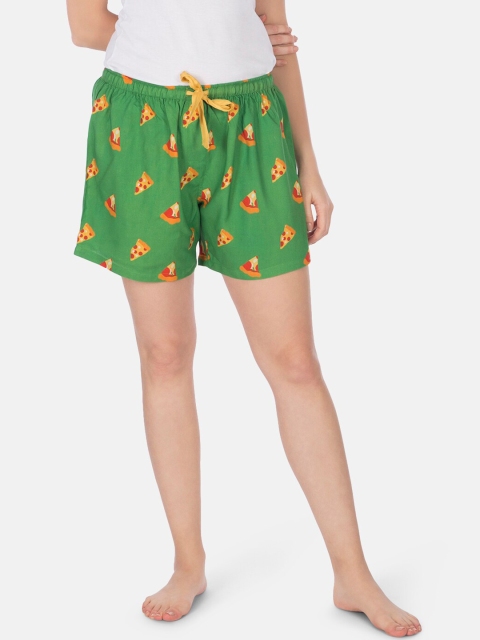 

Smugglerz Women Green & Yellow Printed Comfort-Fit Lounge Shorts