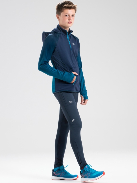 

Kalenji By Decathlon Kids Teal Blue & Navy Blue Colourblocked Hood T-shirt