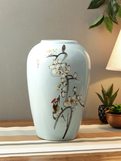 

TAYHAA Blue & White Printed Hand Painted Flower Vase