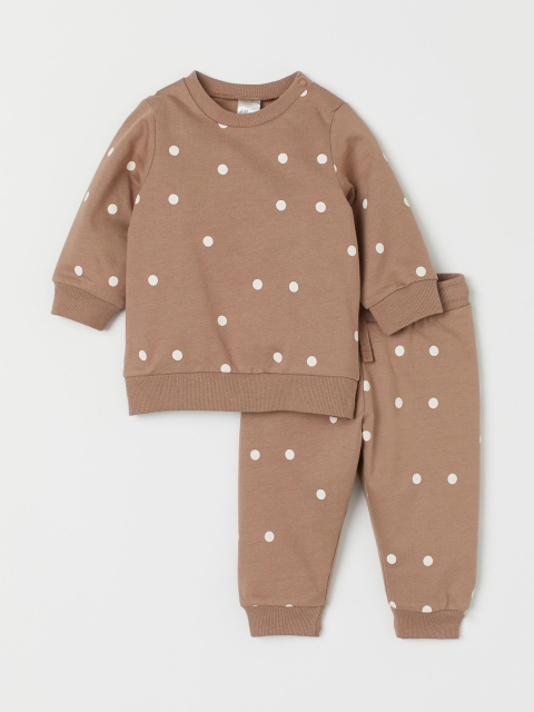 

H&M Unisex Kids Beige & White Polka Dot Printed 2-Piece Sweatshirt Set