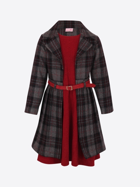 

CUTECUMBER Girls Red Solid Fit and Flare Dress with Jacket