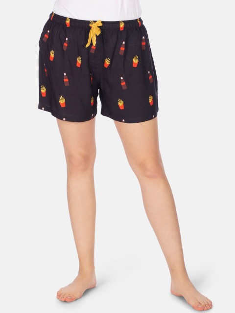 

Smugglerz Women Black Printed Comfort-Fit Lounge Shorts