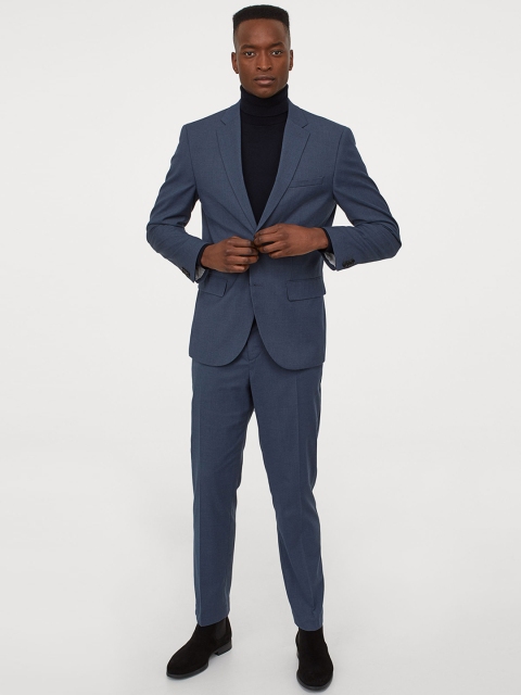 

H&M Men Blue Solid Slim Fit Suit Trousers