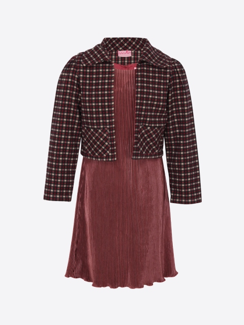 

CUTECUMBER Girls Pink Self Design A-Line Dress with Shrug