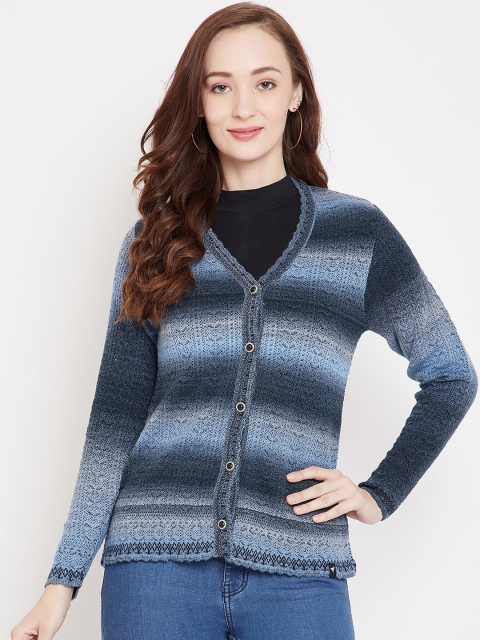 

NEVA Women Blue Self-Design Woolen Cardigan