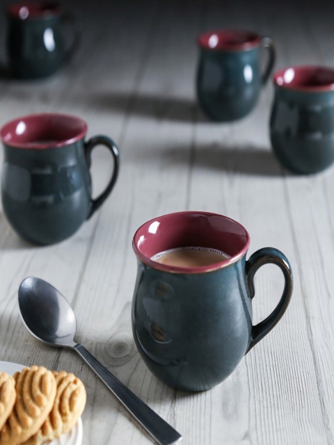 

Unravel India Set Of 6 Grey & Maroon Solid Coffee Cups