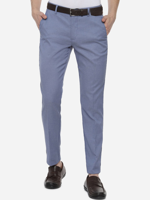 

Louis Philippe Men Blue Slim Fit Self Design Regular Trousers