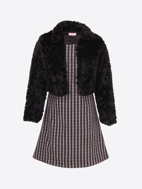 

CUTECUMBER Girls Black & Grey Checked A-Line Dress With Jacket