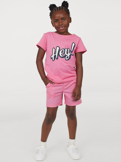 

H&M Girls Pink Solid Cotton Shorts