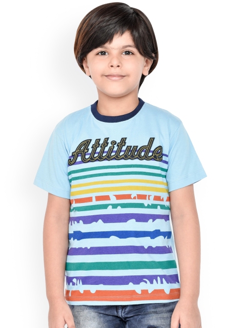 

ORANGE PUMPKKIN Boys Blue & Red Striped Round Neck T-shirt