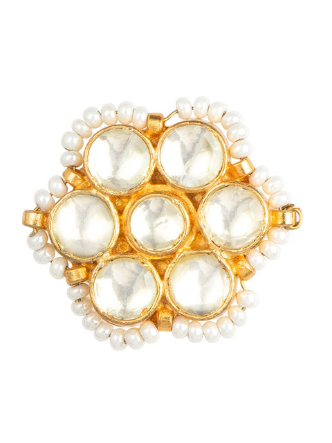 

MORKANTH JEWELLERY Gold-Plated White Kundan-Studded Handcrafted Finger Ring