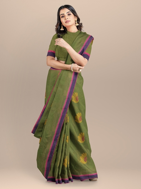 BharatSthali Green Woven Design Pure Cotton Handloom Kovai Saree