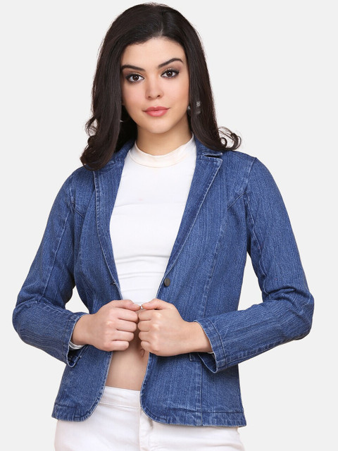 

Eavan Women Blue Solid Single-Breasted Casual Denim Blazer