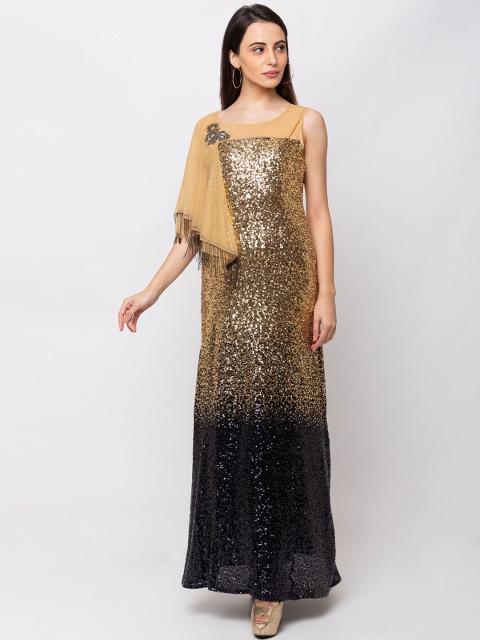 

SHECZZAR Women Gold-Toned Embellished Maxi Dress