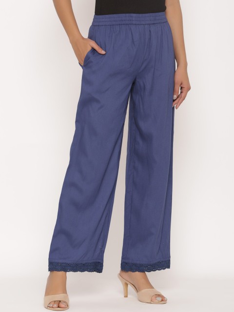 

Juniper Women Blue Solid Wide Leg Palazzos