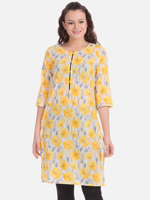

Karigari Women Yellow Printed A-Line Kurta