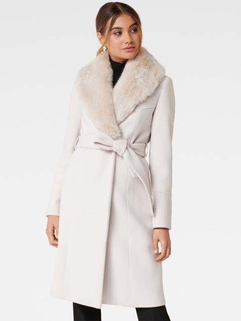 

Forever New Women Cream-Coloured Solid Longline Trench Coat