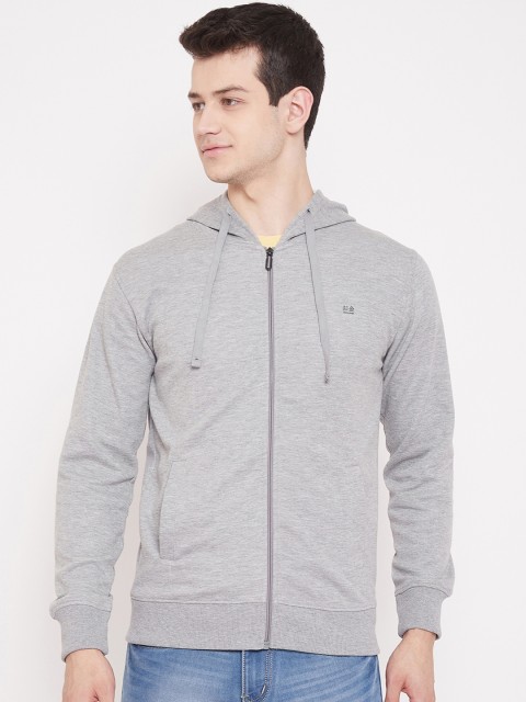 

Okane Men Grey Solid Hooded Sweatshirt