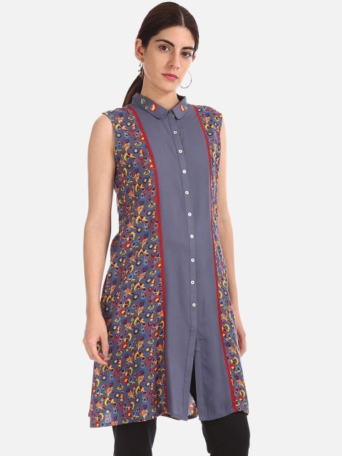 

Karigari Women Grey Printed A-Line Kurta