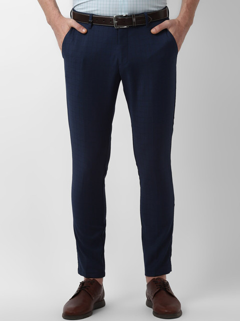 

Louis Philippe Sport Men Navy Blue Slim Fit Checked Regular Trousers