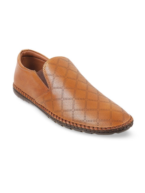 Metro Men Tan Brown Perforated Slip-On Sneakers