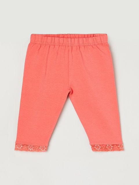 

max Girls Coral Red Solid Ankle-Length Leggings