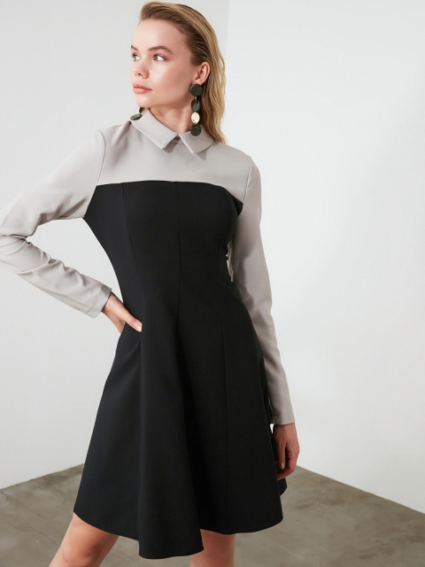 

TRENDYOL COLLECTION Women Black Colourblocked A-Line Dress