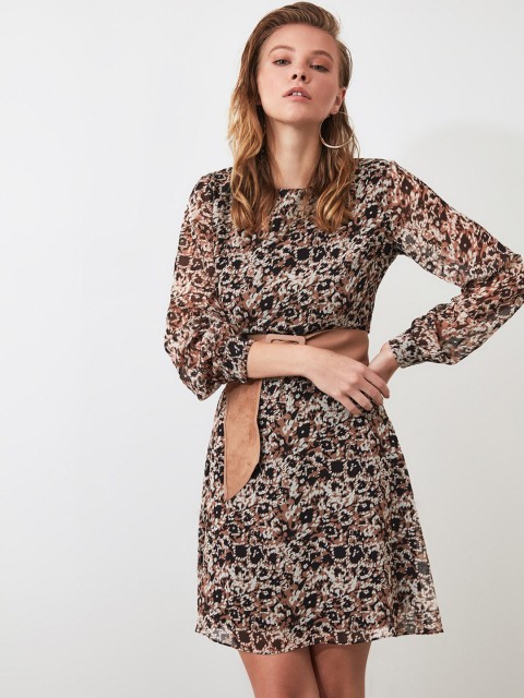 

TRENDYOL COLLECTION Women Brown Printed Fit and Flare Dress