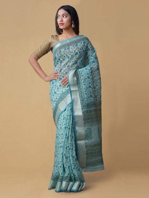 

Unnati Silks Blue Printed Pure Cotton Sustainable Saree