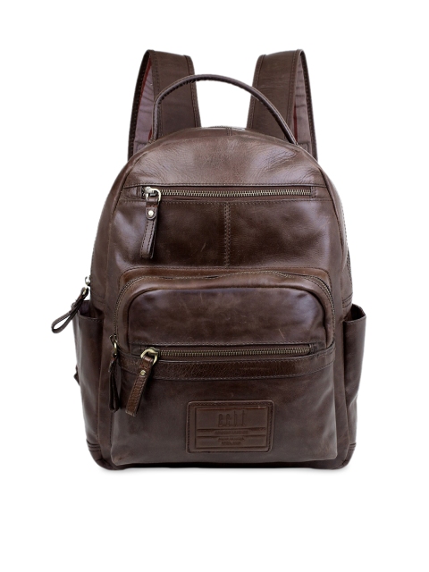 

echt Men Brown Textured Genuine Leather Laptop Backpack