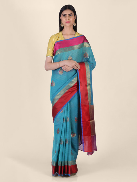

Shruti and Mangaaysh Blue Silk Blend Woven Design Handloom Banarasi Saree