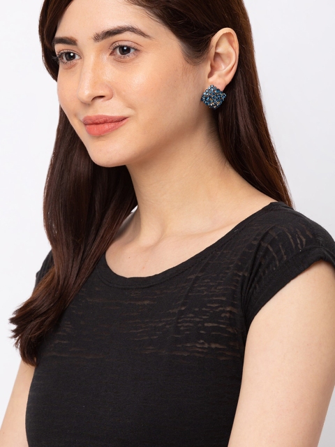 

Globus Navy Blue Gold Plated Handcrafted Square Studs