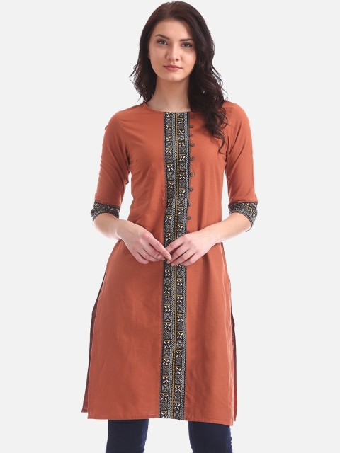 

Karigari Women Rust Woven Design Straight Kurta